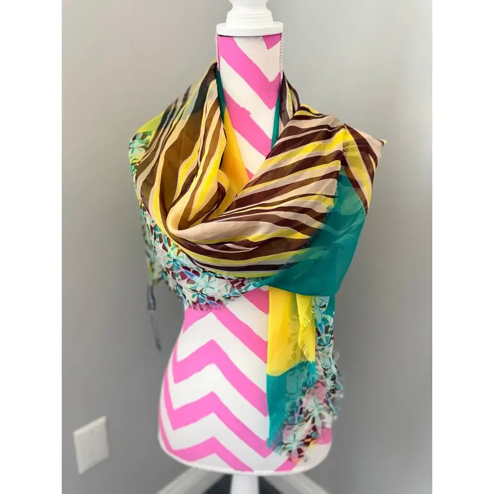 NWT Accessory Street Geometric Zebra Multi-Pattern Sheer Scarf Eyelash Fringe